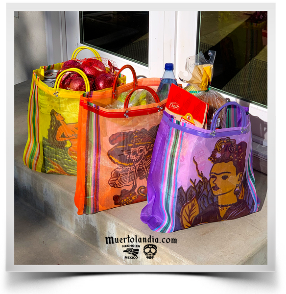 Mexican Mercado Tote Bag Groceries - Dia De Los Muertos - Muertolandia