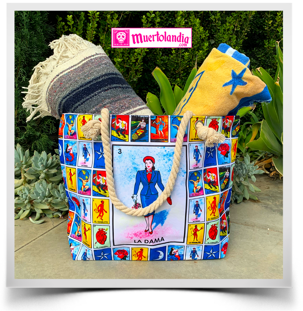 Loteria Large Tote Bag - Dia De Los Muertos - Muertolandia