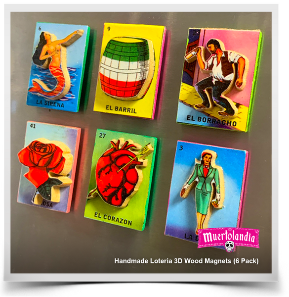 Handmade Loteria 3D Wood Magnets (6 Pack)