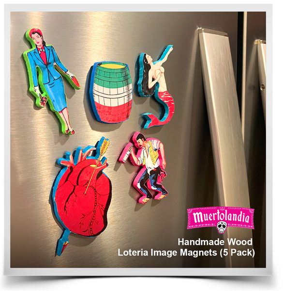 Handmade Wood Loteria Image Magnets (5 Pack)