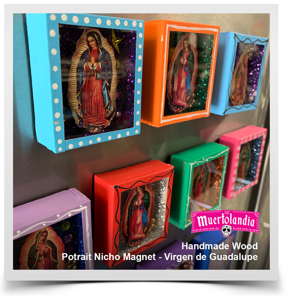 Handmade Wood  Potrait Nicho Magnet - Virgen de Guadalupe