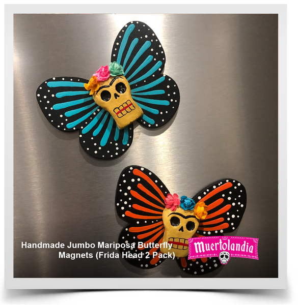 Handmade Jumbo Mariposa Butterfly Magnets (Frida Head 2 Pack) Info Draft