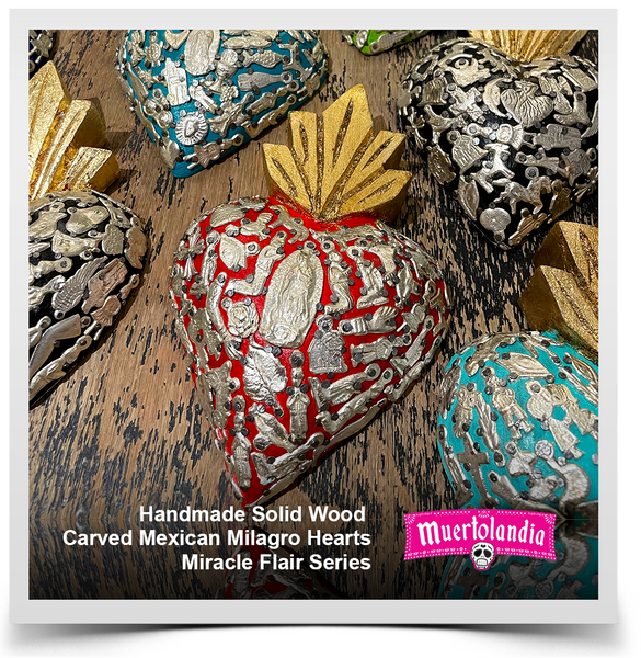 Handmade Solid Wood Carved Mexican Milagro Hearts - Miracle Flair Series