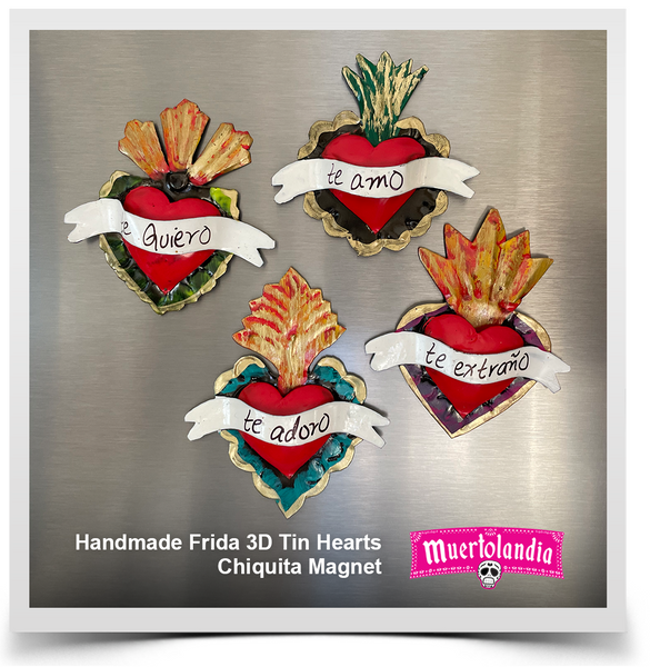 Handmade Frida 3D Tin Hearts - Chiquita Magnet