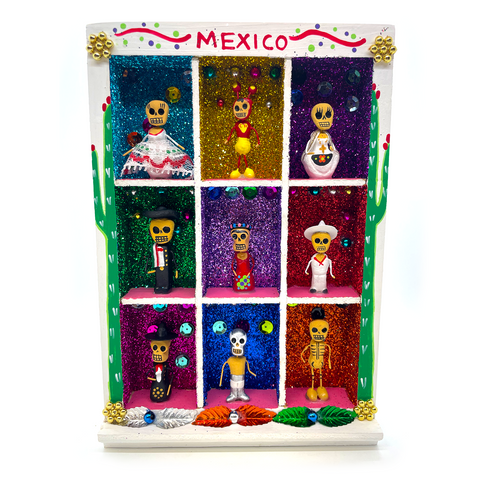 mexican handmade viva mexico white nicho with folkorico mariachi luchador
