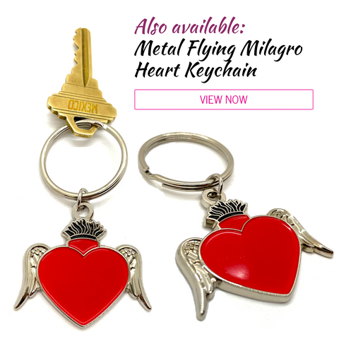Metal Flying Milagro Heart Keychain