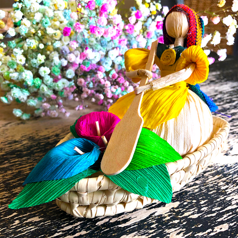 mexican handmade corn husk folklorico dancer doll chalupa yellow dress