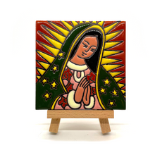 Load image into Gallery viewer, Handmade Clay Tile and Stand - Virgen de Guadalupe