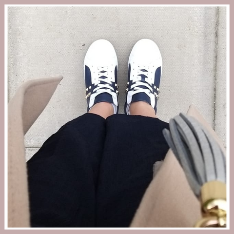 Hoxton trainers—the stunning navy and white leather adorned with gold studs