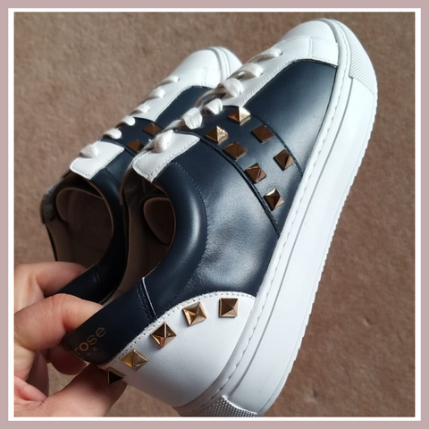 Hoxton trainers—the stunning navy and white leather adorned with gold studs