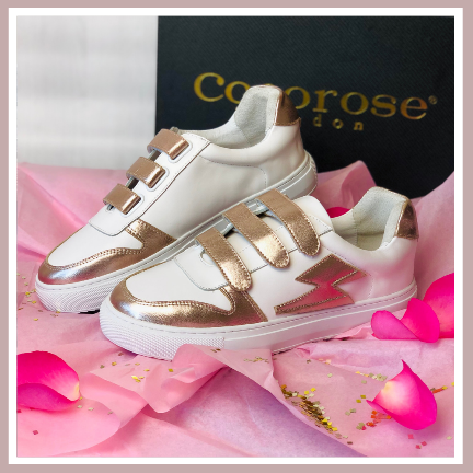 Lightning bolt trainers in rose gold and white