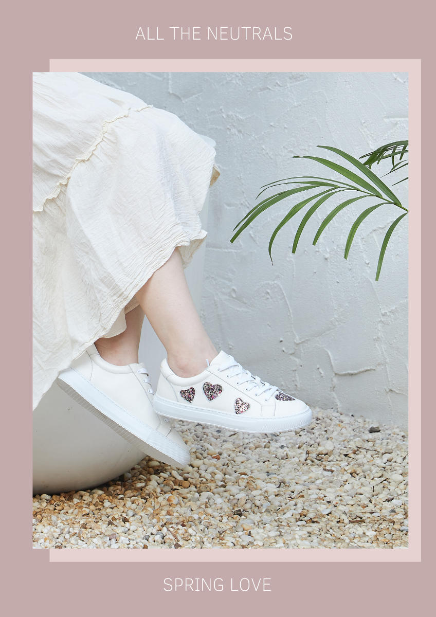 Hoxton white leather trainers with glitter hearts