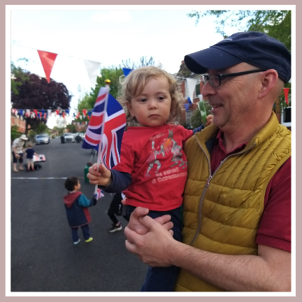 Eren and Gareth at the street party to mark the royal coronation