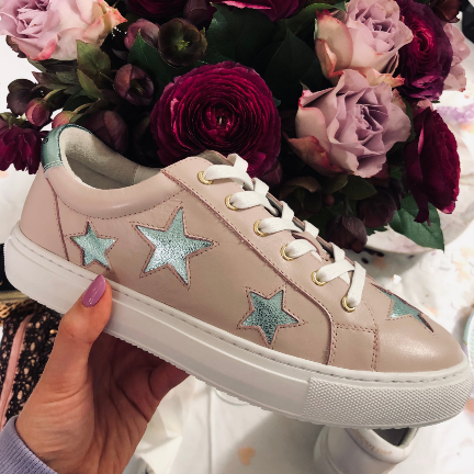 Pastwl pink leather trainers with blue stars