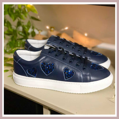 Hoxton - Navy with Navy Glitter Hearts Trainers