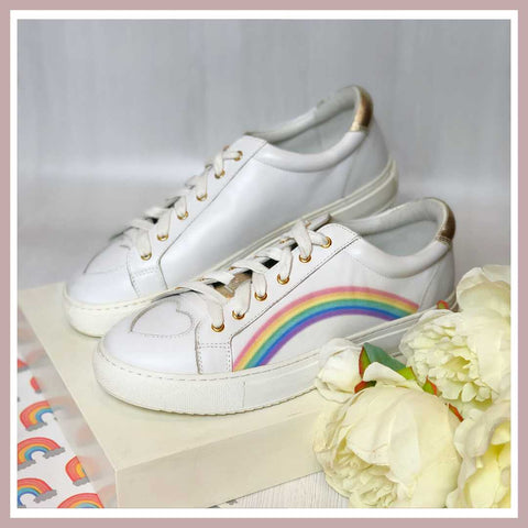 Hoxton - White Leather Trainers with Rainbow
