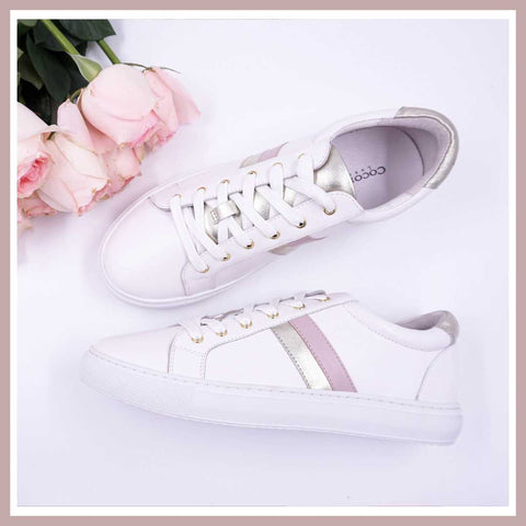 Hoxton - Stripes Pink & Gold Leather Trainers