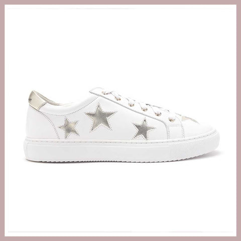 Hoxton - White with Gold Stars Leather Trainers