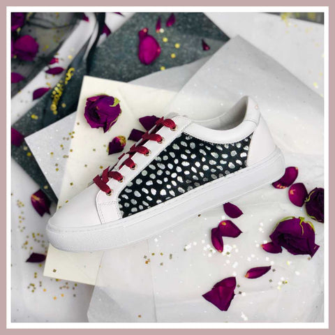 Hoxton - White with Black & Silver Leopard Trainers