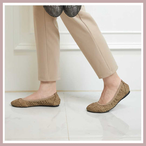Barbican - Champagne Woven Fold Up Ballet Flats