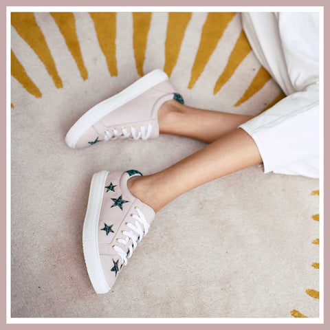 Hoxton - Pastel Pink with Grey Leopard Star Leather Trainers
