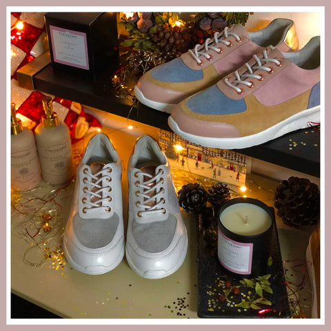 Shoreditch - Pastel and Grey & Rose Leather Trainers