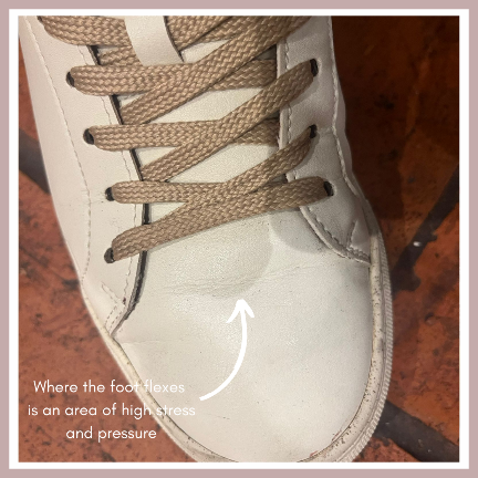 Cactus leather shoes and areas of high pressure and stress points