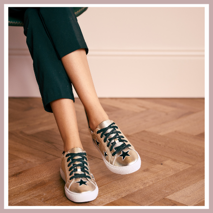 hoxton gold leather trainers