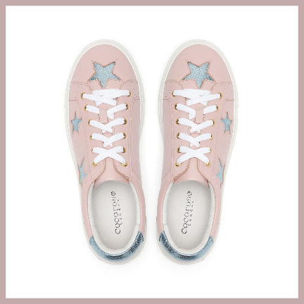 comfy leather trainers in pastel pink with stars