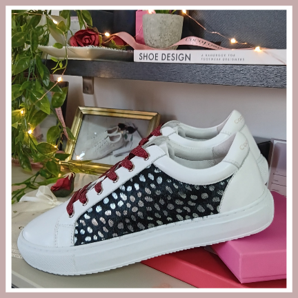 Hoxton - White with Black & Silver Leopard Trainers