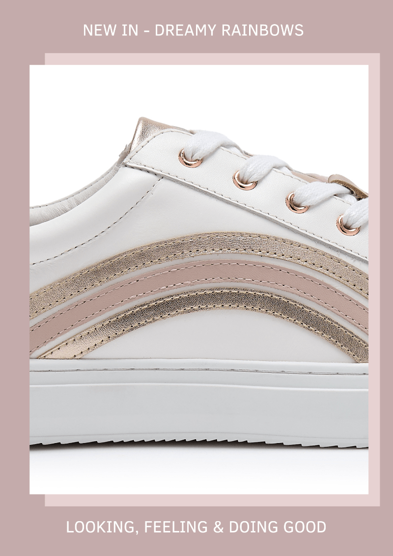 hoxton rainbow rose gold trainers