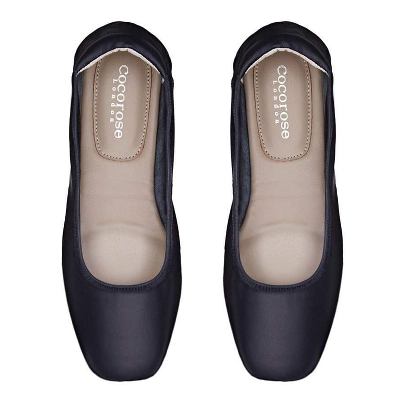 navy flats leather