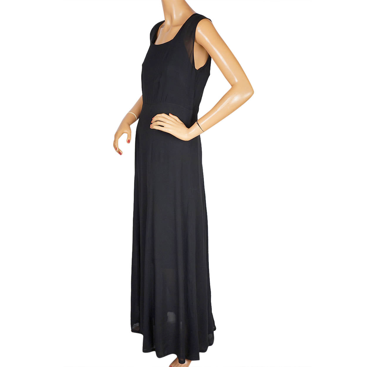 Vintage 1930s Evening Gown Black Chiffon Long Dress Size Large