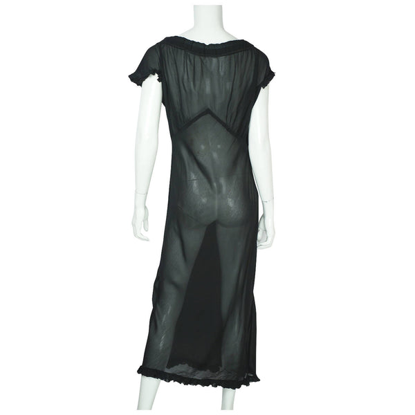 Vintage 1930s Black Silk Chiffon Nightie See Through Nightgown Size Large