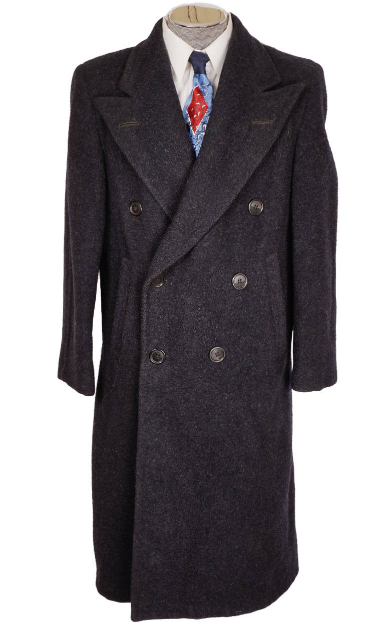 Vintage 1940s Mens Wool Coat Overcoat Midnight Blue Size M / L 1944 WW