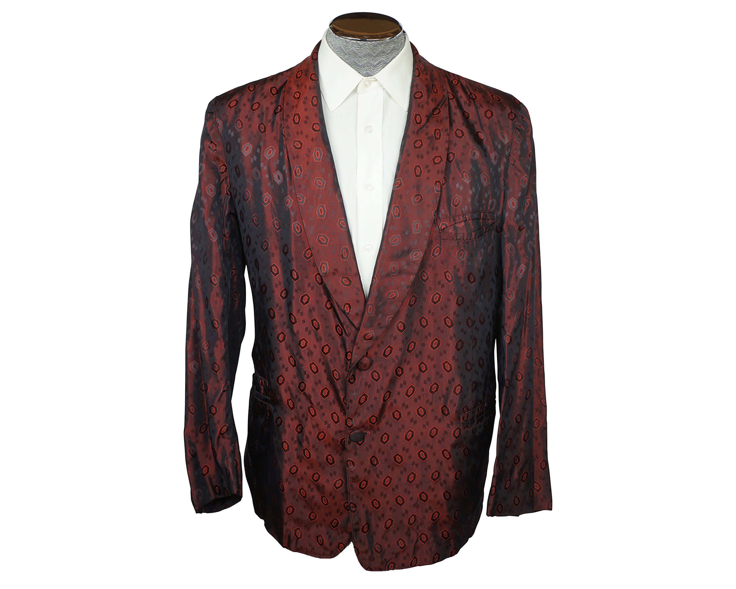 Vintage 1940s Maroon Smoking Jacket Bonnington Short Lounging Robe Mens  Size Large 44