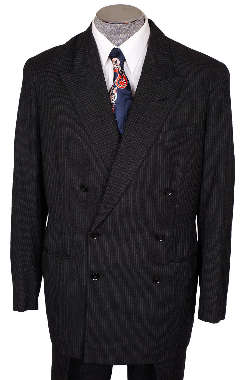 1940s Vintage Suit Hand Tailored in Black with Grey Pinstripe Wool