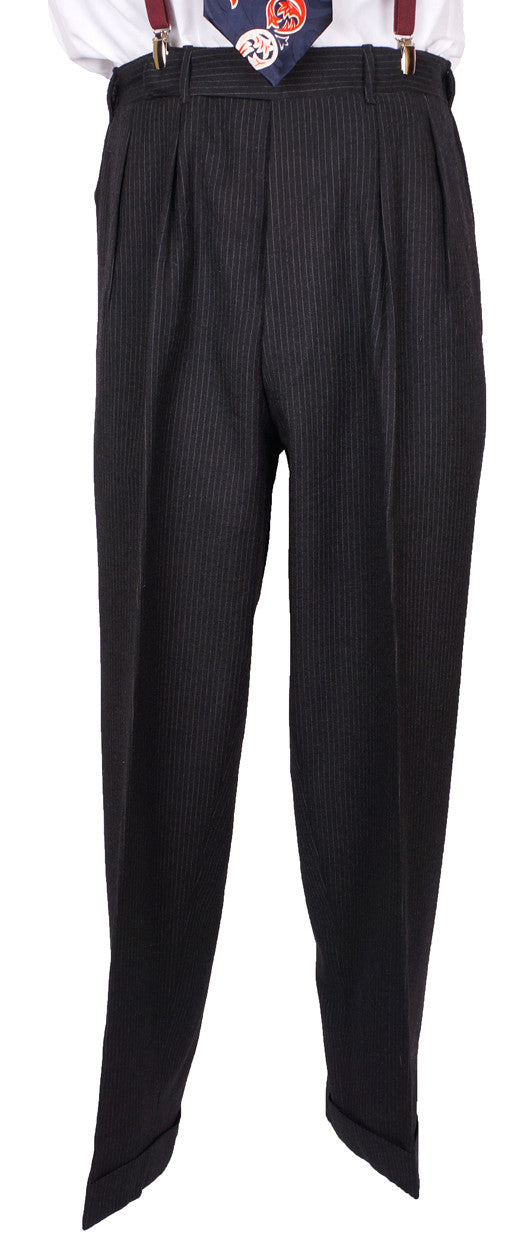 1940s Vintage Suit Hand Tailored in Black with Grey Pinstripe Wool