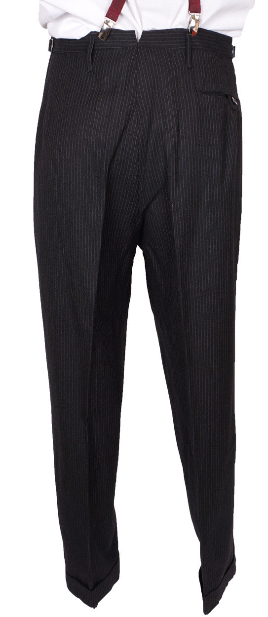 1940s Vintage Suit Hand Tailored in Black with Grey Pinstripe Wool