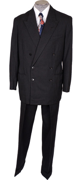 1940s Vintage Suit Hand Tailored in Black with Grey Pinstripe Wool