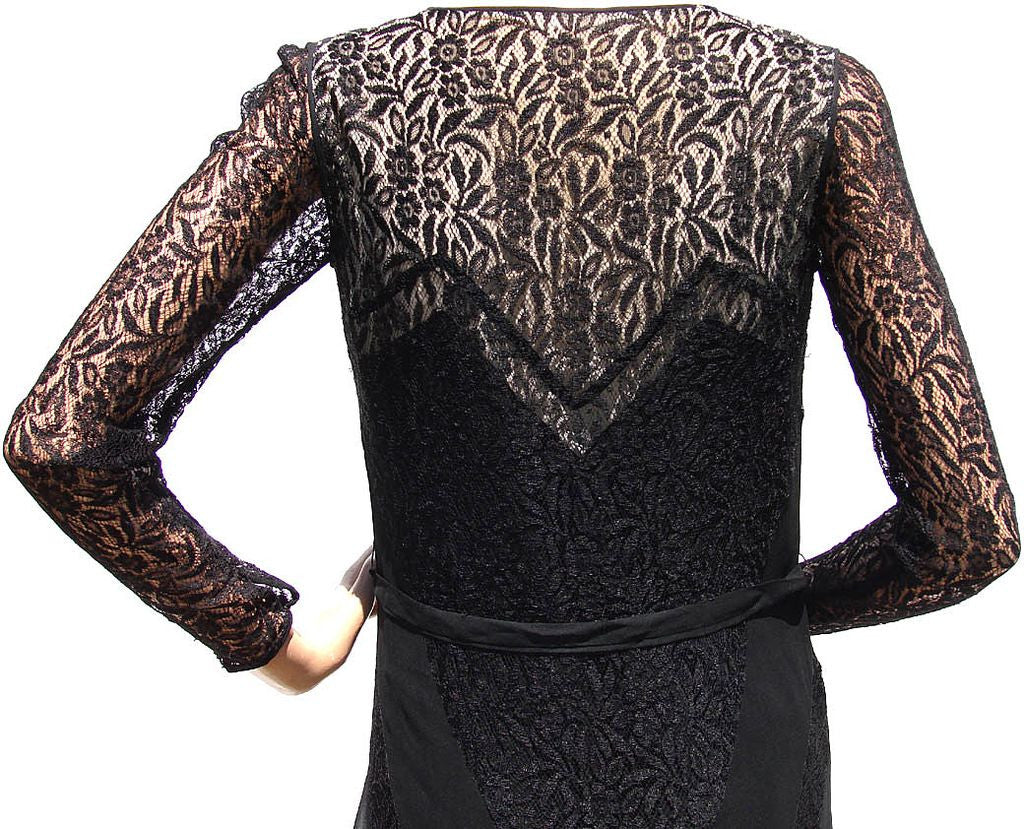 Vintage 1930s Black Lace and Chiffon Dress - Art Deco Styling