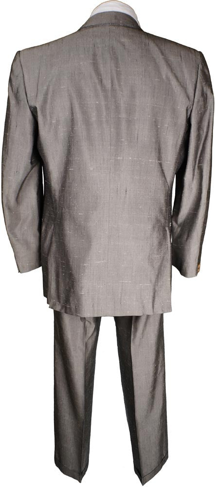 Vintage 1980s Designer Balenciaga Paris Mens Silk Suit Silver Gray - L
