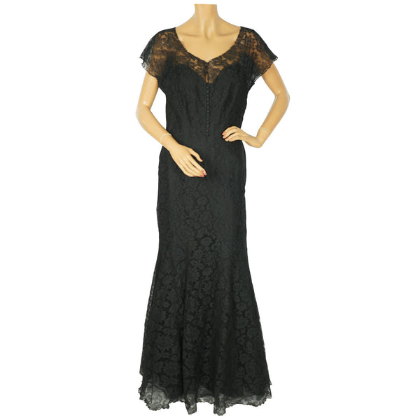 Vintage 1930s Evening Gown Black Chantilly Lace Dress Fishtail Ball ...