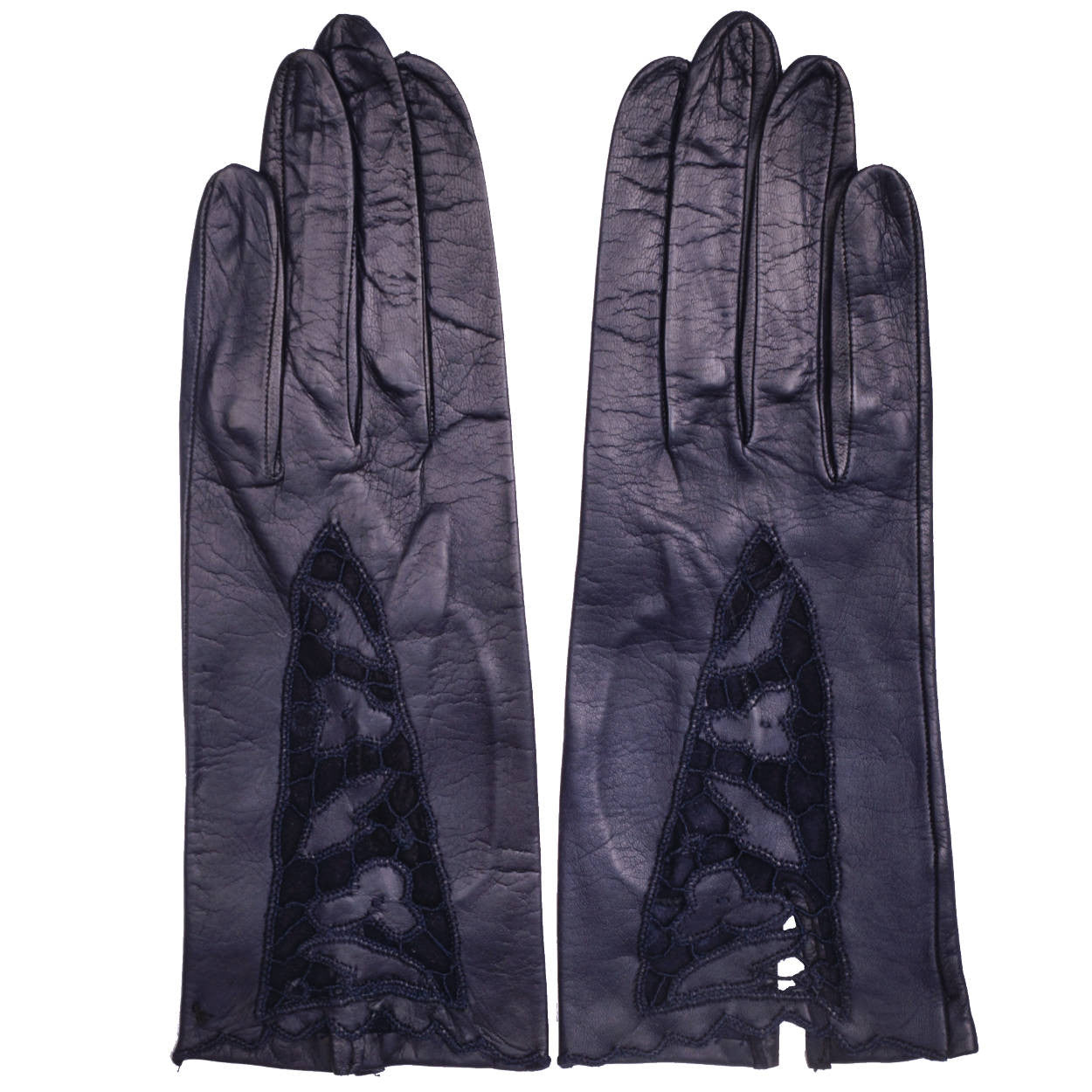 blue leather gloves ladies