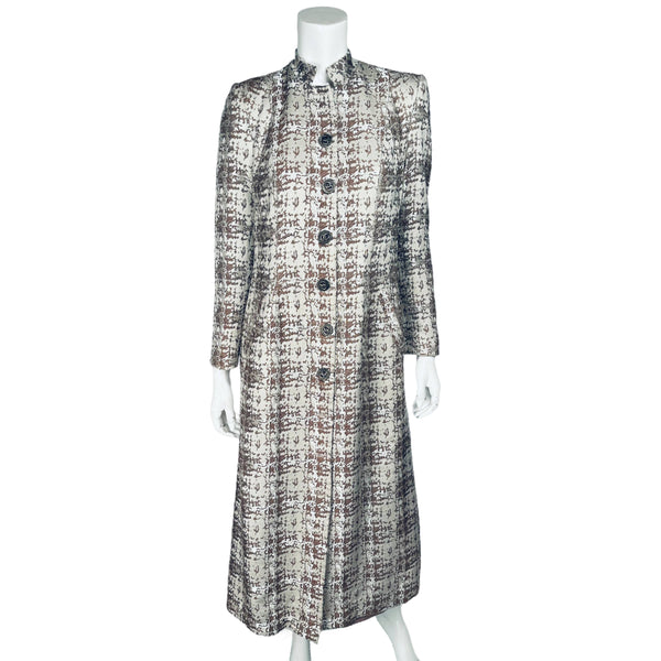 1950s-60s Vintage Dress by Pierre Balmain in Floral Printed Cyan Silk