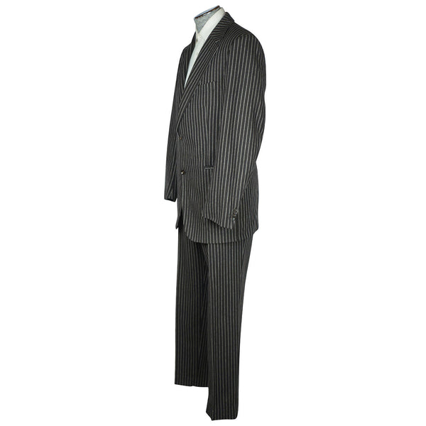 Burberry London Mens Pinstripe Suit Black Wool with Grey Stripes Size 42  Tall