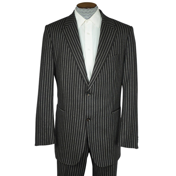 Burberry London Mens Pinstripe Suit Black Wool with Stripes Size 42