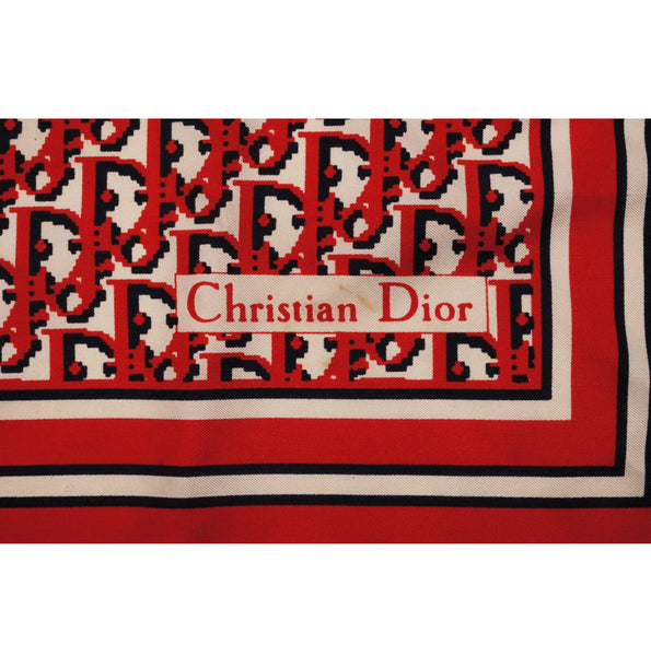 Vintage Christian Dior Scarf Signature Logo Silk Twill Square 1970s