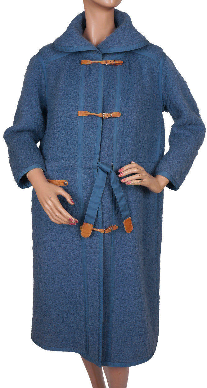 Vintage 70s Andre Courreges Paris Blue Wool Coat Size S