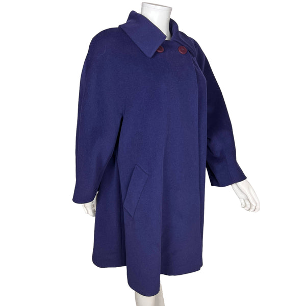 Vintage 80s Dejac Paris Coat Blue Wool French Fashion Sz 38